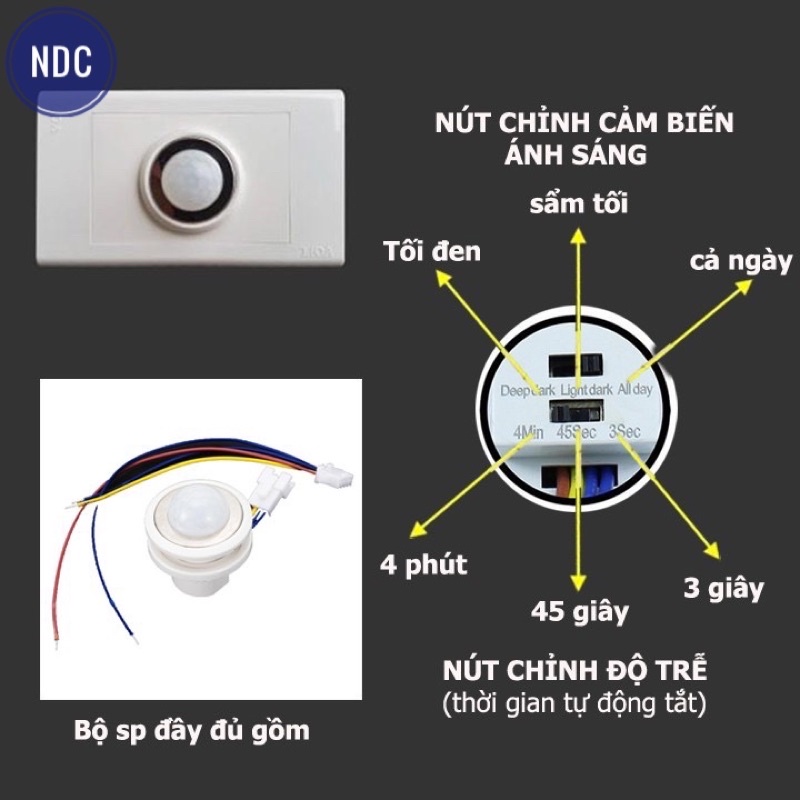 Công Tắc Cảm Biến Chuyển Động Hồng Ngoại (LOẠI 1) Tuỳ Chỉnh 3s-45s-4min