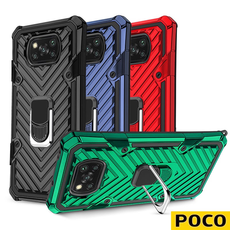 Poco X3 Pro Poco X3 NFC Poco M3 Vỏ điện thoại bọc giáp cứng chống va đập sang trọng có đế kim loại