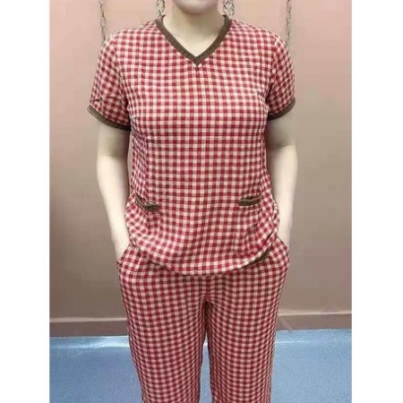 [FREE SHIP] Đồ bộ nữ mặc nhà trung niên, Quần dài áo tay lỡ vải kẻ caro thời trang