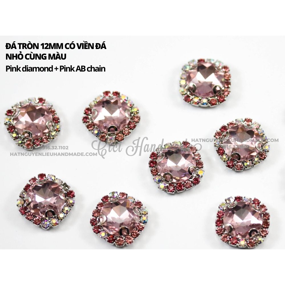 Đá tròn đế trắng 12mm có viền đá nhỏ cùng màu Cici Handmade chuyên hạt đá hạt pha lê hạt cườm hạt trang sức tự làm