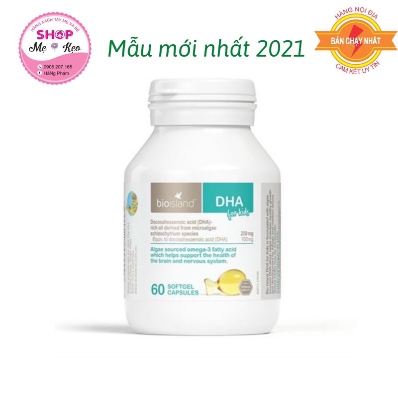 {Date 2024} Dầu cá (60v) bổ sung DHA Cho bé Thông Minh Tư Duy Sáng Tạo, trẻ sơ sinh & Mẹ Bầu Bio Island DHA For Kids, Úc