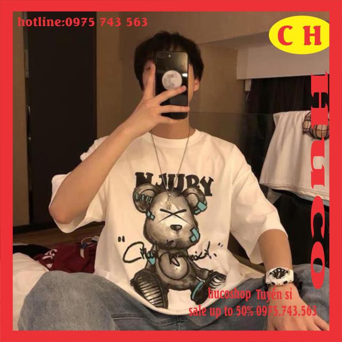 Áo thun hè tay lỡ unisex Gấu NJURY chất cotton form chuẩn ảnh nam nữ oversize ulzzang mặc đôi nhóm