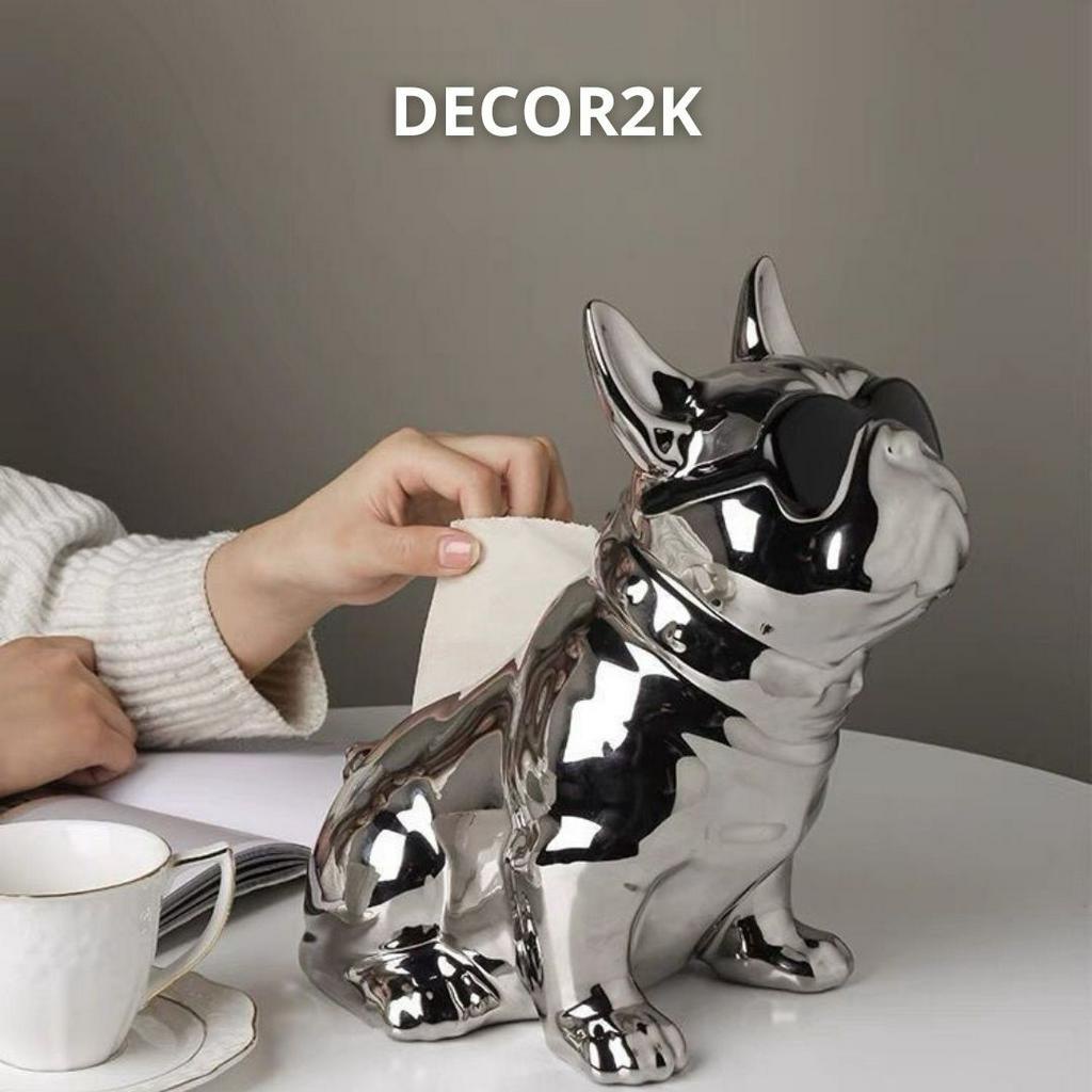 SẴN Hộp Đựng Khăn Giấy Hình Chú Chó Xệ Đeo Kính Bằng Gốm Sứ Decor Trang Trí Nhà Cửa Siêu Chất