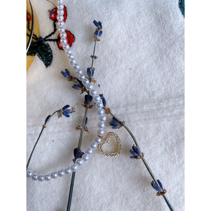 Dây chuyền ngọc trai mặt nhân tạo trái tim