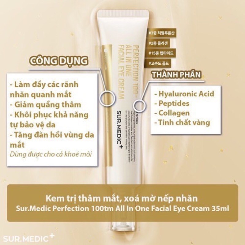 Kem Giảm Thâm Mắt Ngăn Ngừa Lão Hoá SUR.MEDIC Perfection 100tm All In One Facical Eye Cream | BigBuy360 - bigbuy360.vn