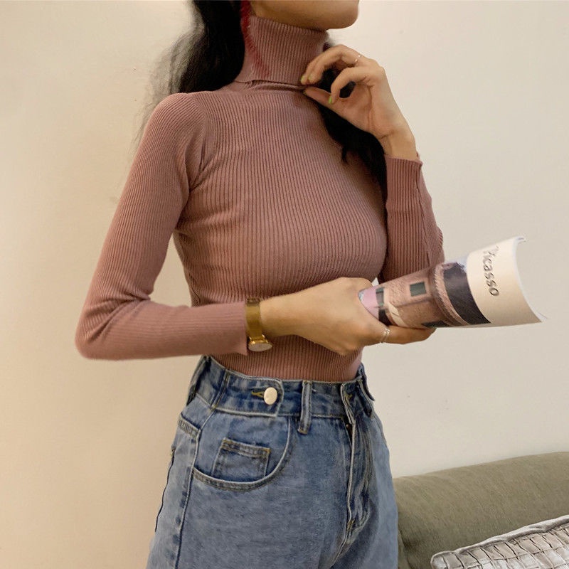 Áo Sweater Cổ Lọ Tay Dài Dáng Ôm Thời Trang Thu Đông Dành Cho Nữ