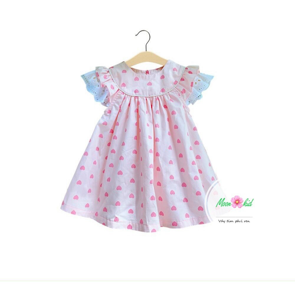 Váy bé gái - Váy tim nhí dáng chữ A phối tay ren siêu xinh cho bé từ 1-5 Tuổi