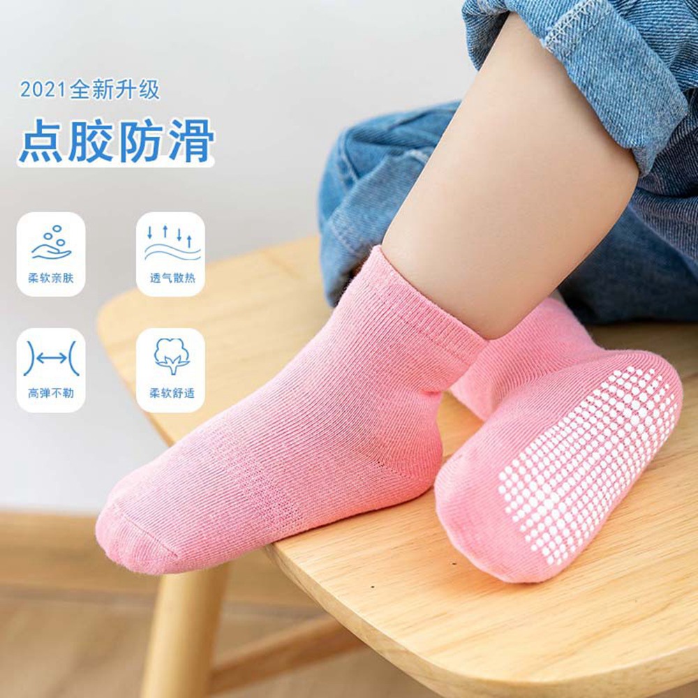 Set 6 Đôi Vớ Cotton Nhiều Màu Chống Trượt Cho Bé Gái
