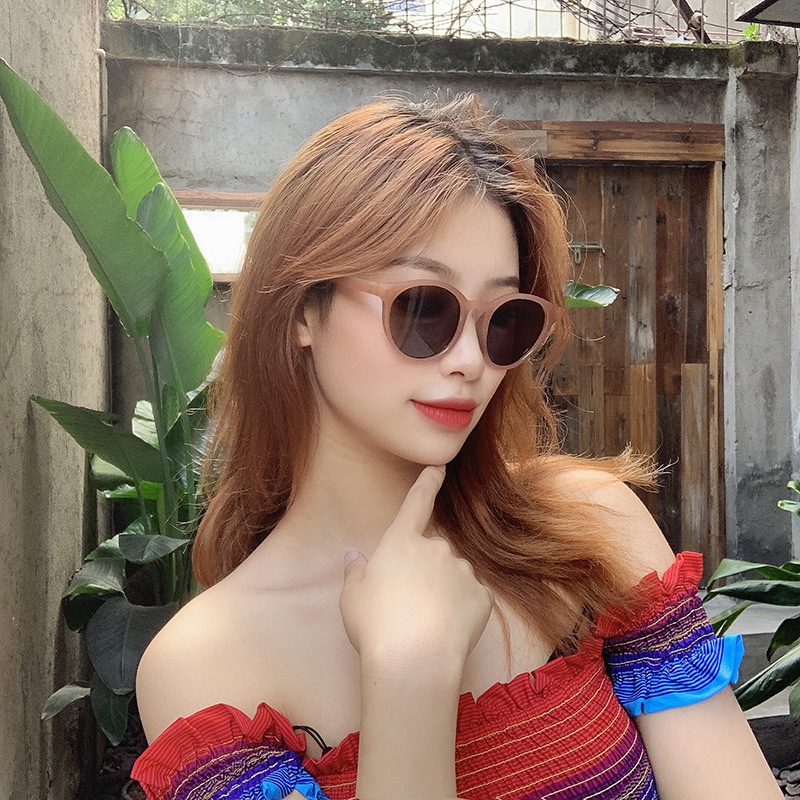 Kính mát gọng tròn nhỏ chống tia UV màu trà sữa phong cách cổ điển