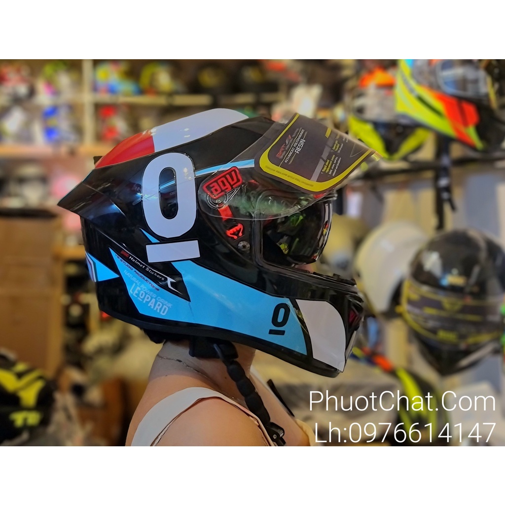 Mũ bảo hiểm Fullface 2 kính cao cấp M266 đen bóng lên tem Leopard siêu đẹp