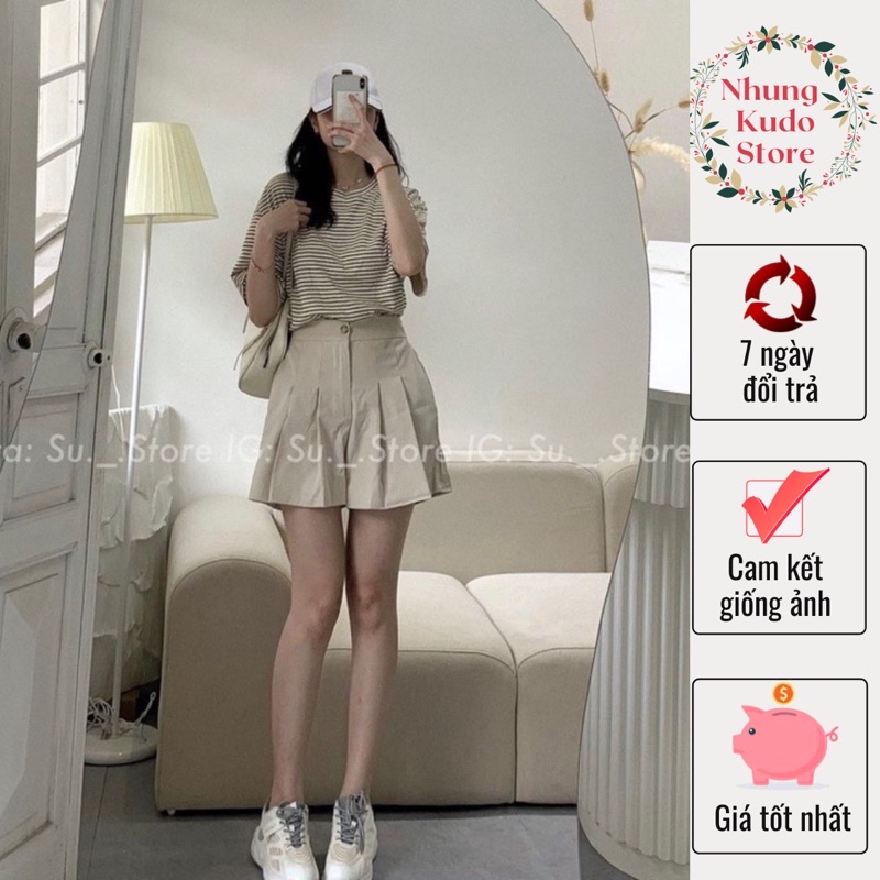 Set bộ áo 3 màu áo kẻ ngang tay lỡ kèm quần short kaki năng động trẻ trung dành cho nữ Nhungkudostore