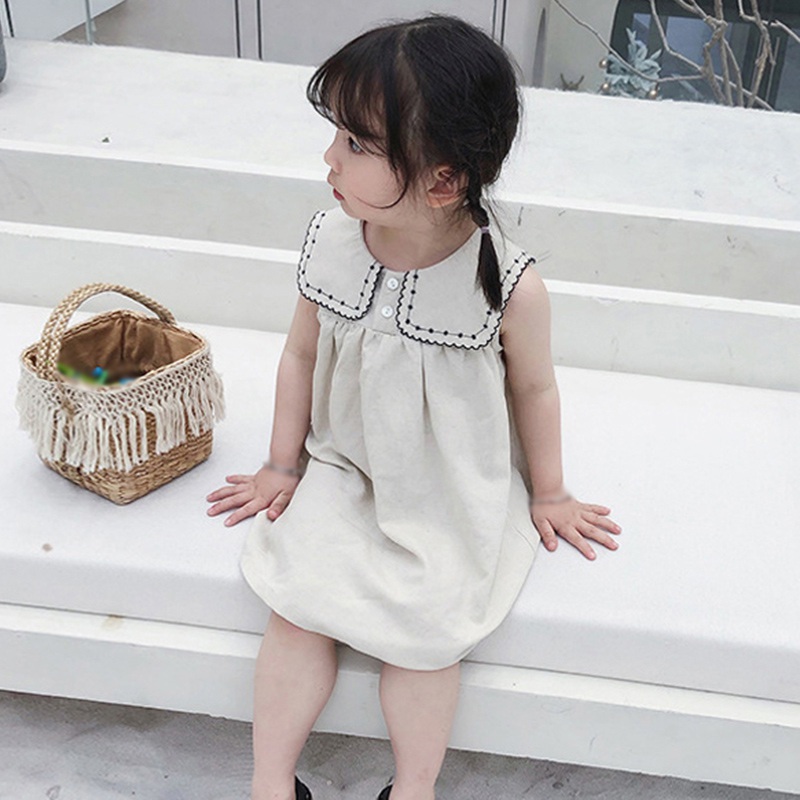 Đầm không tay cổ búp bê lớn phong cách Hàn Quốc cho bé gái