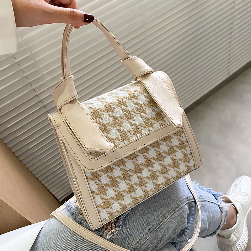 Túi Đeo Chéo Vai Hình Vuông Nhỏ Đơn Giản Họa Tiết Sọc Caro Phong Cách Phương Tây Thời Trang Mới Dễ Phối Đồ