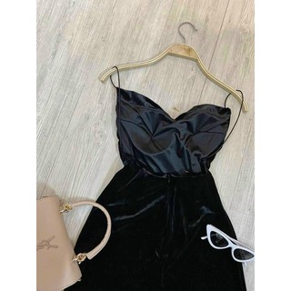 ĐẦM NHUNG ĐEN ĐỎ HAI DÂY