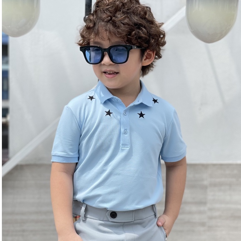 Áo polo cotton 137KIDS cộc tay thêu ngôi sao xanh cho bé trai