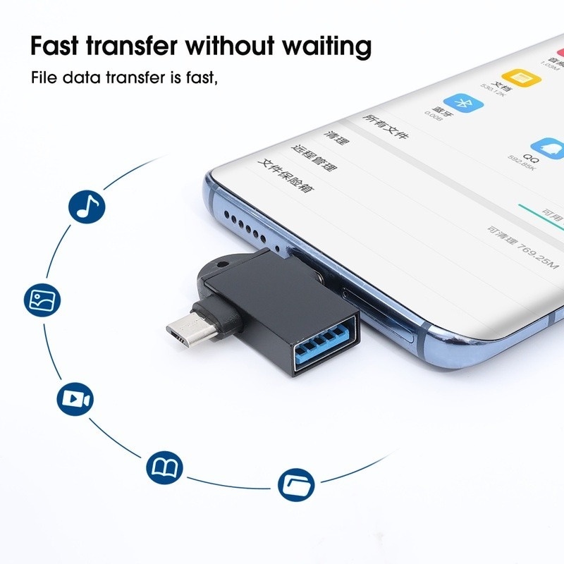 Đầu Đọc Thẻ Nhớ USB Sang USB C 2 Trong 1 OTG Bằng Hợp Kim Nhôm Di Động Tiện Dụng