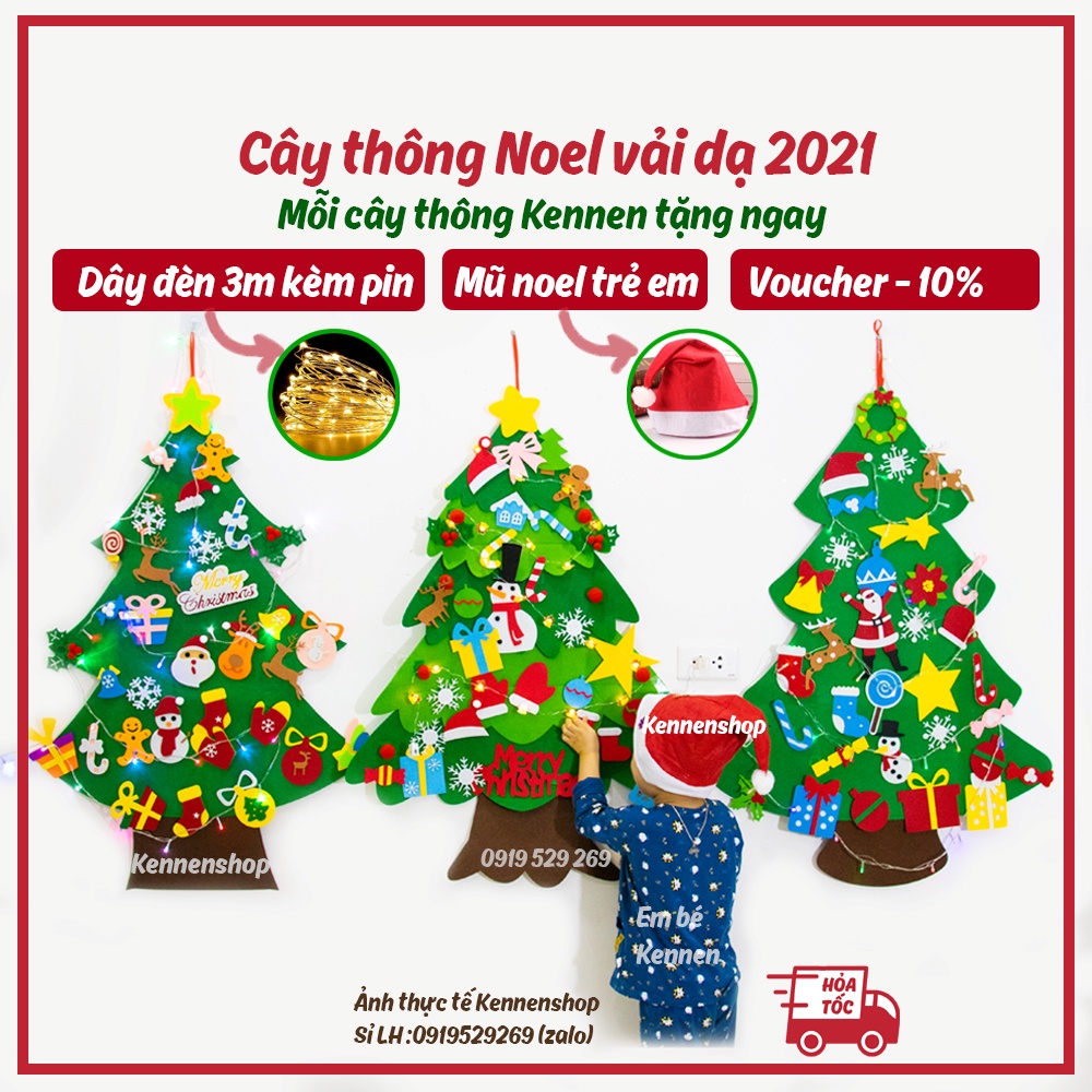 Cây thông noel vải dạ treo tường-cây thông noel treo tường trang trang trí mẫu mới 2021 tặng đèn nháy decor giáng sinh