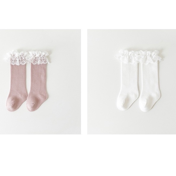 Tất Cao Cổ Thêu Ren Cho Bé Gái Từ Sơ Sinh Đến 2 Tuổi Chất Cotton Siêu Mềm Mịn (Tất-CC01)