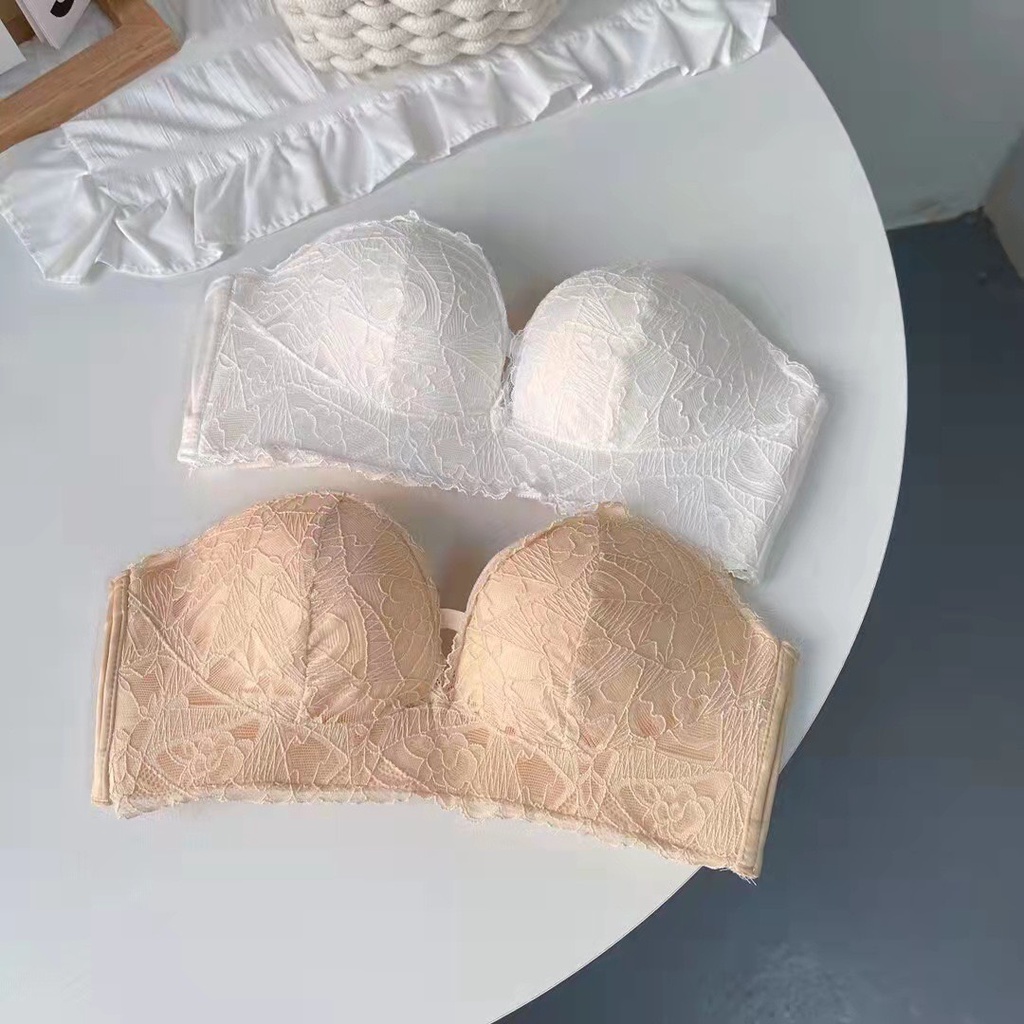 Áo Lót Nữ Ren Cúp Ngực Chống Tụt Không Dây Nâng Ôm Ngực Tạo Khe Đệm Dày Cao Cấp 158