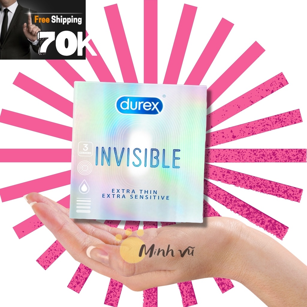 [ Có video ảnh thật ] Hộp durex invisible 3 chiếc bcs siêu mỏng tàng hình