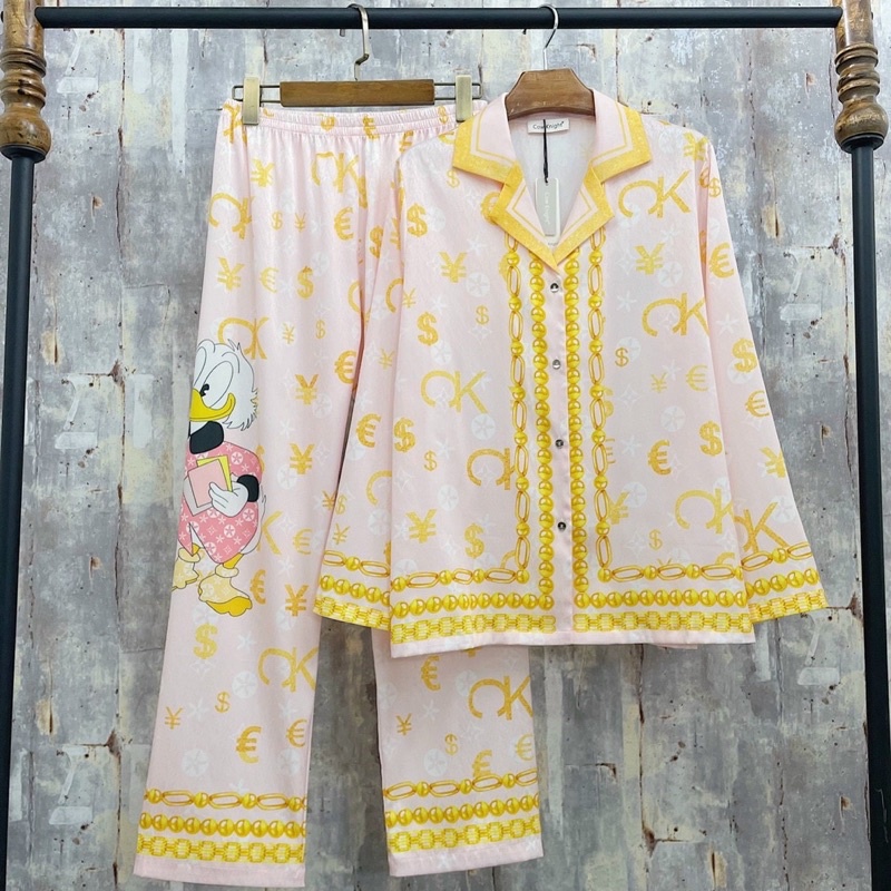 [Hàng sẵn] pijama lụa xước Quảng Châu cao cấp tay dài đô nan vàng