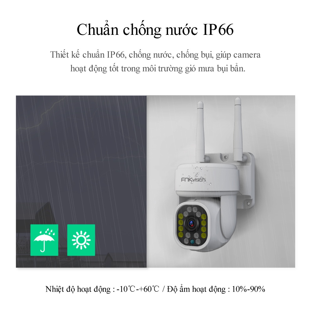 Camera ngoài trời chống nước  toàn cảnh 360 độ Fnkvision, không dây siêu rõ nét, bảo vệ gia đình qua điện thoại