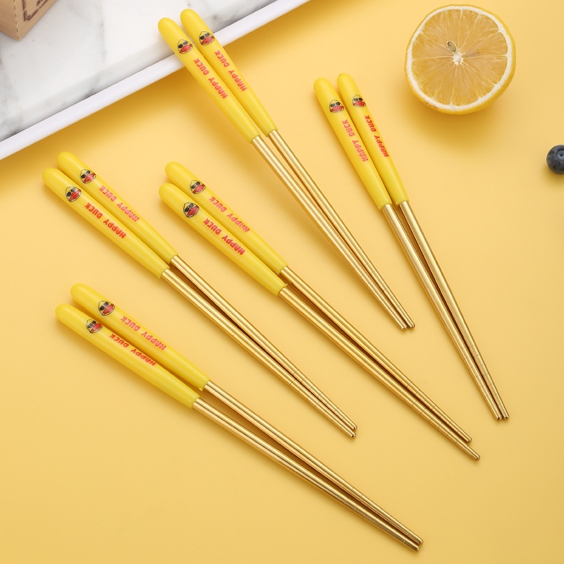 Đôi Đũa Inox Chống Trượt Chịu Nhiệt Độ Cao In Hình Vịt Hoạt Hình Phong Cách Hàn Quốc