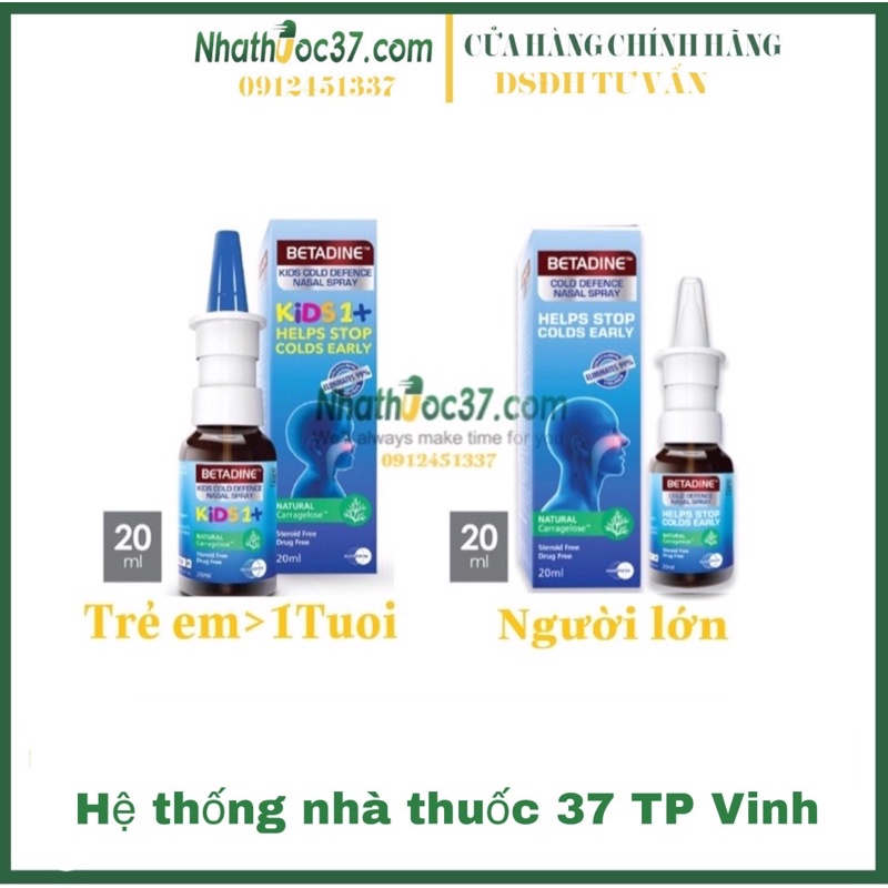 Xịt mũi BETADINE kids COLD DEFENCE nasal 20ml cho trẻ em, xịt mũi betadine cho người lớn