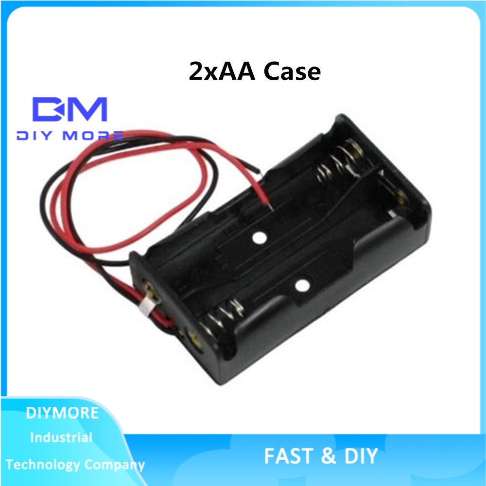 Hộp đựng pin nhựa có dây dẫn cho 2 x pin AA 3V