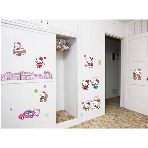 Decal dán tường Hello Kitty [THANH LÝ] trang trí nhà cửa màu hồng