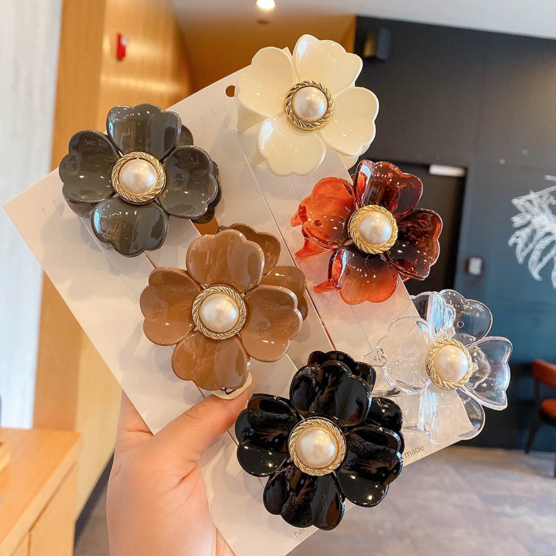 Kẹp càng cua bông hoa lớn mẫu mới cổ điển nhựa bóng siêu đẹp phong cách tiểu thư Hàn Quốc Tatitava