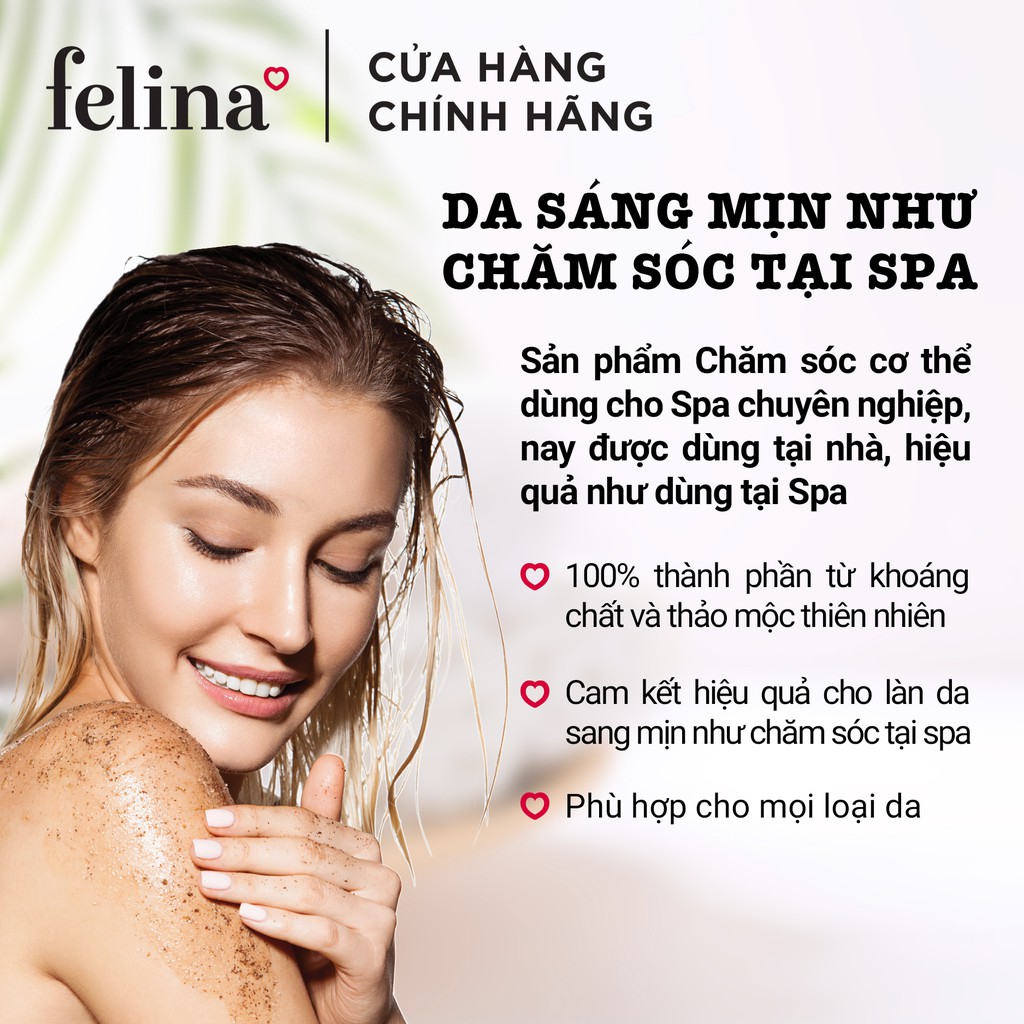 Muối tắm tẩy tế bào chết body Felina Home Spa 500g từ hạt muối hồng Himalay tinh khiết - da sáng mịn rạng rỡ