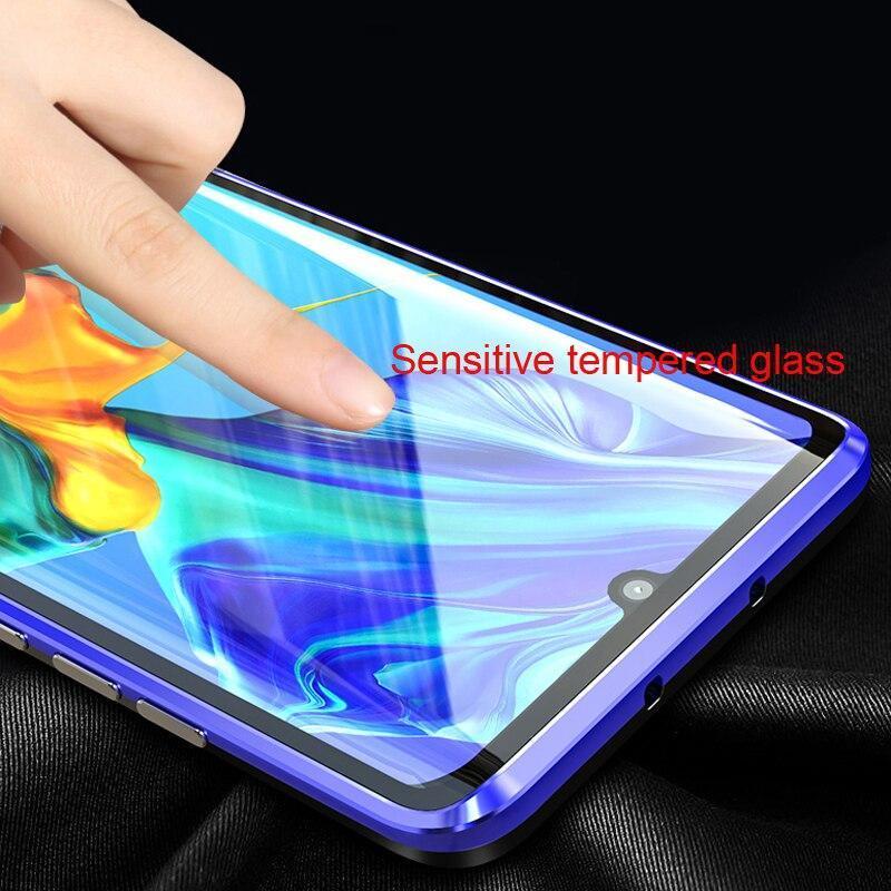Ốp Điện Thoại Kính Cường Lực Hai Mặt Viền Nhôm Nam Châm 2 Trong 1 Chống Sốc Cho Vivo Y50/Y30