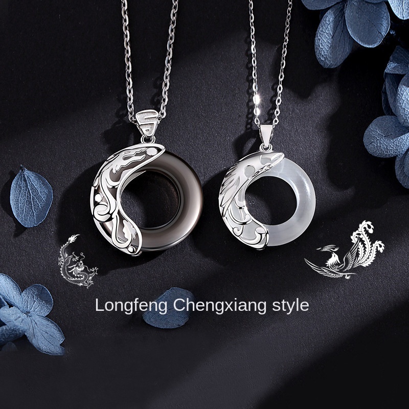 Cặp Vòng cổ Mặt Đá Opal Hình Rồng Phượng Hoàng Thời Trang Cho Cặp Đôi