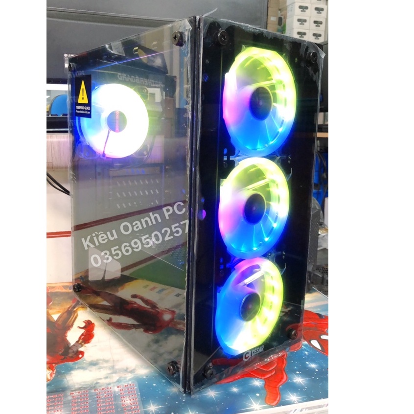 Vỏ case máy tính Gaming 2 mặt kính Cesar Rainbow