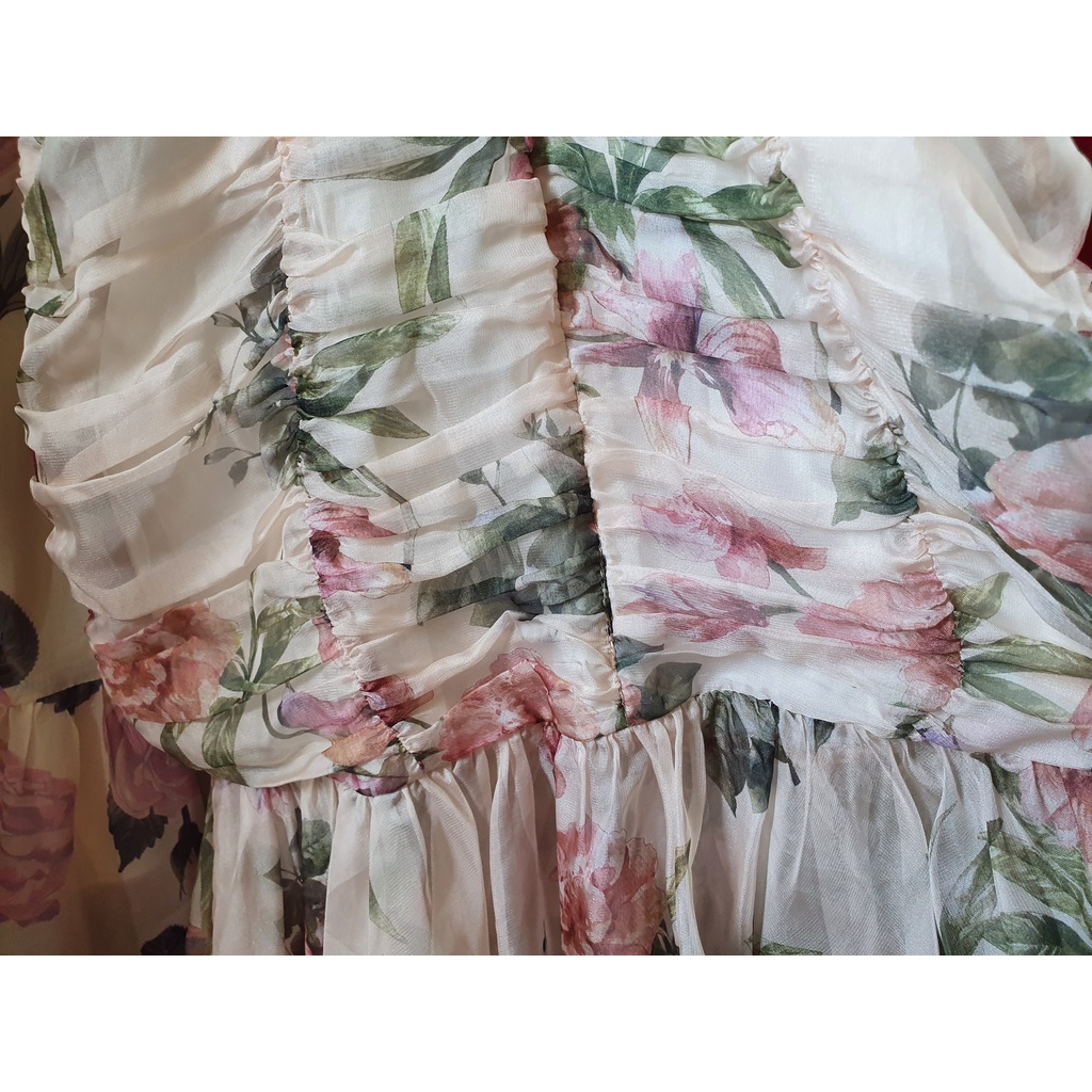 Đầm kimono body sexy màu be họa tiết hoa nhún bèo voan tơ Size S