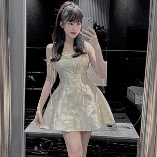 Váy 2 dây chun vai hoa nổi
