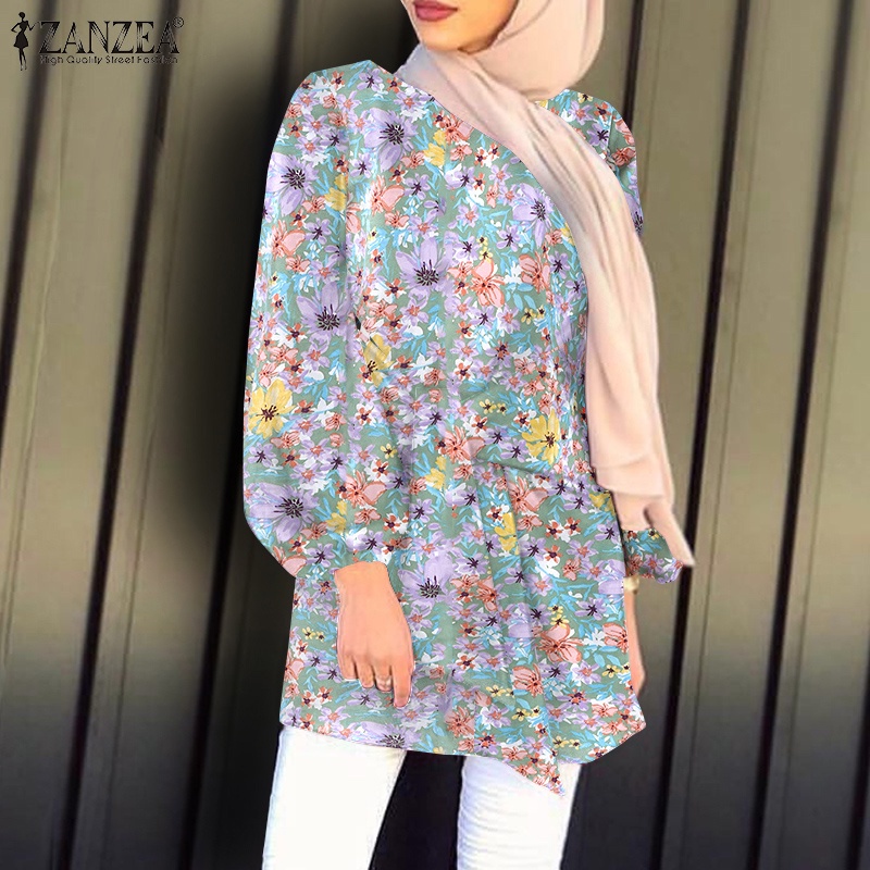 Áo nữ ZANZEA tay dài cổ tròn dáng rộng gấu tay áo có độ đàn hồi phong cách Hồi Giáo