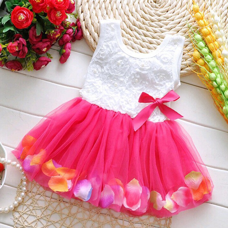 Đầm xòe không tay thiết kế cánh hoa nhiều màu xinh xắn cho bé gái