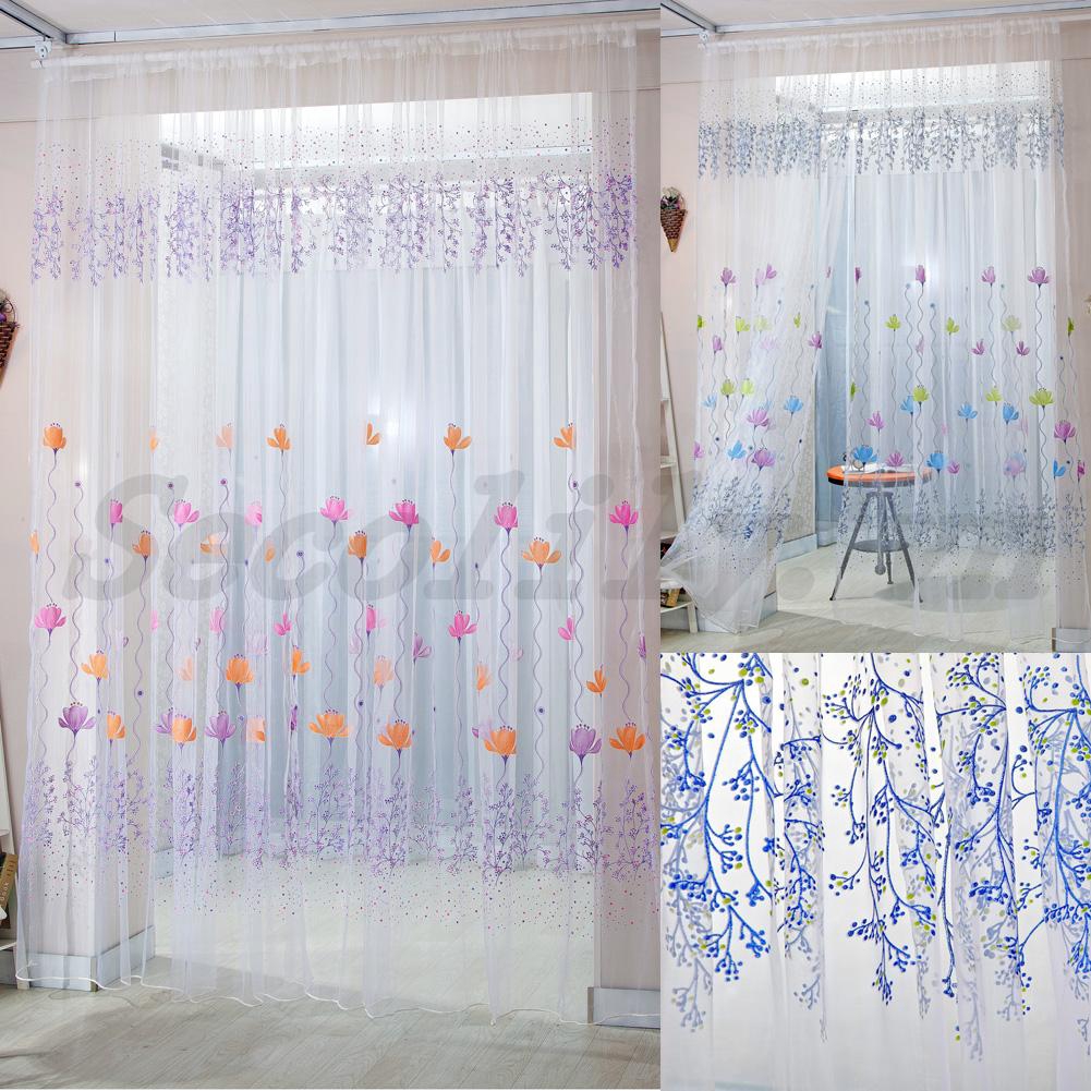 Rèm Cửa Trang Trí Nhà In Hoa Bằng Vải Tulle