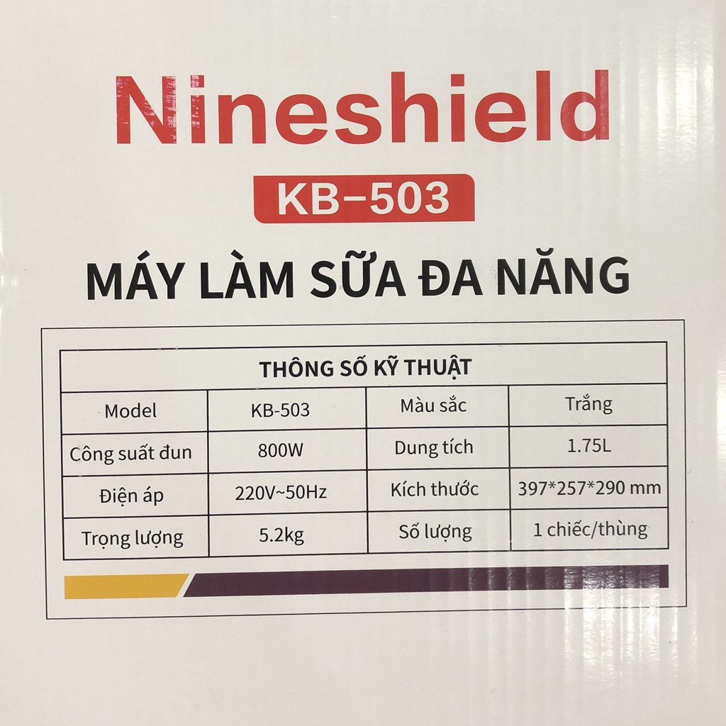 MÁY LÀM SỮA HẠT VỪA XAY XỪA NẤU TIỆN LỢI ĐA NĂNG NINESHIELD KB-502/503 8 TRONG 1-BH 12 THÁNG