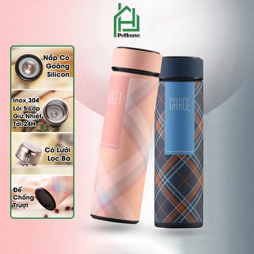 Bình Giữ Nhiệt Inox 5 Lớp Giữ Nhiệt Nóng Lạnh Trong 24 Giờ Dung Tích 500Ml Nắp Silicon Chống Dò Nhiệt Ly Ủ Cháo PEHOUSE