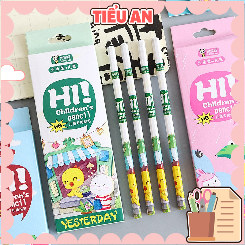 Set Viết/ Bút Chì Họa Tiết Dễ Thương HB (4 cây kèm hộp)