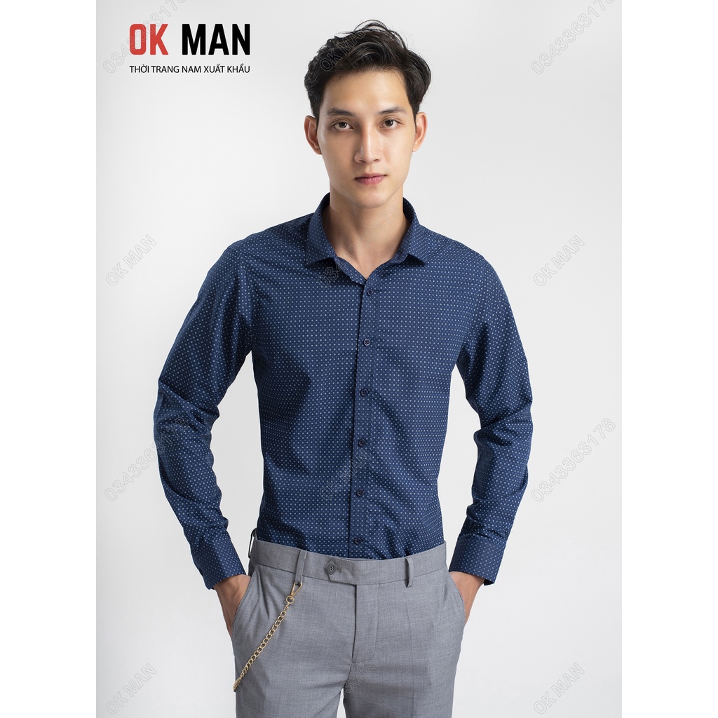 Áo sơ mi nam, form slimfit, 3 màu, chất liệu cotton, OkMan - SMDTZR