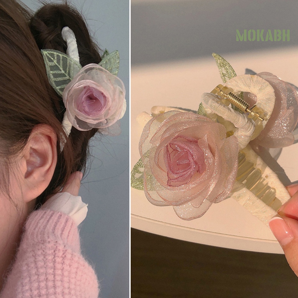 < Kẹp Tóc Càng Cua Bằng Vải Lưới Trang Trí Hoa Tinh Tế Chất Lượng Cao Phong Cách Ngọt Ngào Cho Nữ >