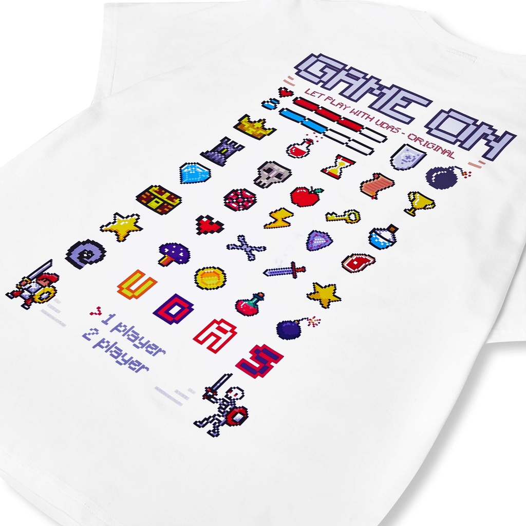 Áo thun tay lỡ UDAS phông Unisex nam nữ Cotton oversize form rộng GAME ON - Trắng | BigBuy360 - bigbuy360.vn