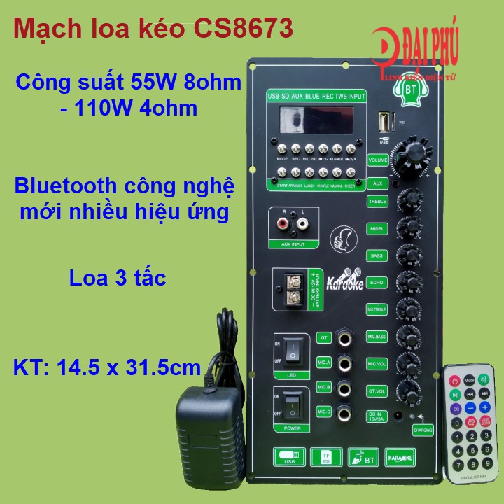 Mạch. loa kéo CS8673 bass 30 treble 250