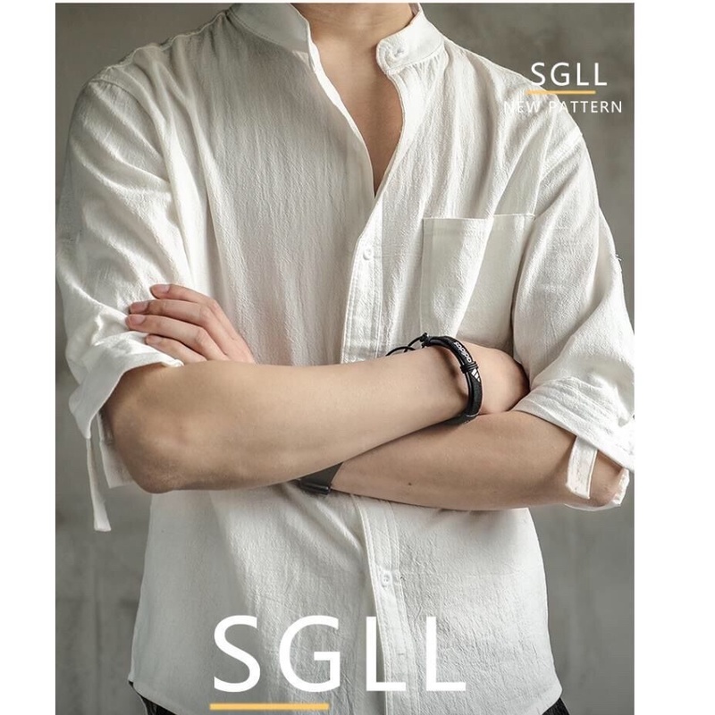 Áo Sơ Mi Tay Ngắn Dáng Rộng Vải Cotton Lanh Kiểu Trung Hoa Thời Trang Mùa Hè Cho Nam