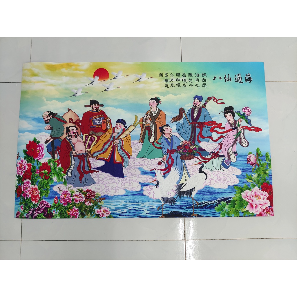 Tranh dán tường Bát tiên quá hải GL0243 kim sa