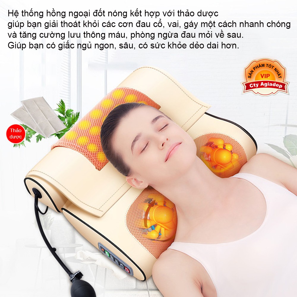 Gối massage Hồng ngoại giúp ngủ ngon, lưu thông máu, trị đau đầu, lưng, vai gáy nhức mỏi (Bản 2 mảnh)